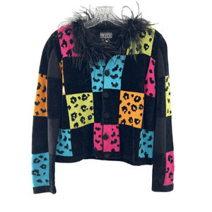 Berek Women's Tight Knit Animal Print Multicolor Cardigan Sweater Size Medium